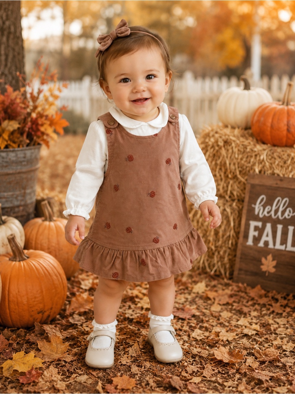 Nicole Miller Pumpkin Corduroy Dress Set with Bow Girls Size 12 Months NWT